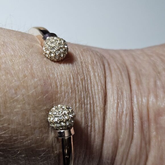 *Sale* Rose Gold Tone Hinges Bangle Bracelet With Clear Rhinestone Accents - Picture 4 of 11